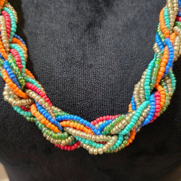 Women Multicolor Seed Beads Twisted Multiple Layered Necklace with Lobster Clasp - Picture 3 of 6